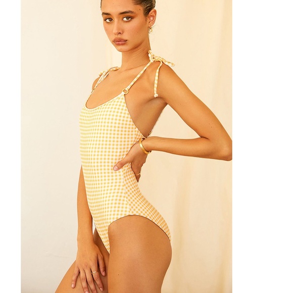 Dippin' Daisy's Astrid  Full Coverage One Piece Swimsuit Size L yellow gingham - Picture 4 of 9